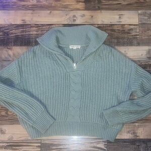 Teal Cowl Neck Cable Sweater